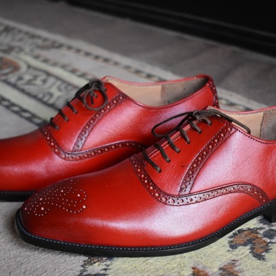 Men real leather oxfords touch brogue toe bespoke lace up handmade shoes