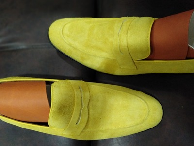 New Handmade Yellow Moccasin Loafer On Slips Shoes, Men's Suede Dress Wear Shoes