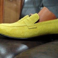 New Handmade Yellow Moccasin Loafer On Slips Shoes, Men's Suede Dress Wear Shoes - Thumbnail 2