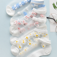 6 Pairs Set Cute Student Girl Rabbit Flower Transparent See Through Socks - Thumbnail 6