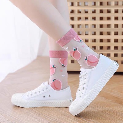 2 Pairs Set Cute Student Girl Summer Peach Transparent See Through Socks