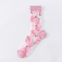 2 Pairs Set Cute Student Girl Summer Peach Transparent See Through Socks - Thumbnail 1