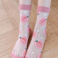 2 Pairs Set Cute Student Girl Summer Peach Transparent See Through Socks - Thumbnail 2