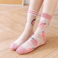 2 Pairs Set Cute Student Girl Summer Peach Transparent See Through Socks - Thumbnail 5