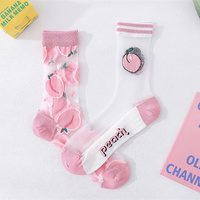 2 Pairs Set Cute Student Girl Summer Peach Transparent See Through Socks - Thumbnail 6