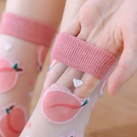 2 Pairs Set Cute Student Girl Summer Peach Transparent See Through Socks - Thumbnail 7