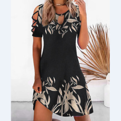 Women's printed temperament short sleeve dress - Thumbnail 2