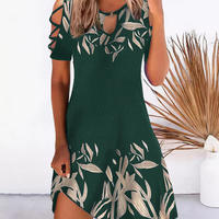 Women'S Printed Temperament Short Sleeve Dress - Thumbnail 2