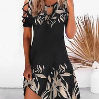Women'S Printed Temperament Short Sleeve Dress - Thumbnail 3