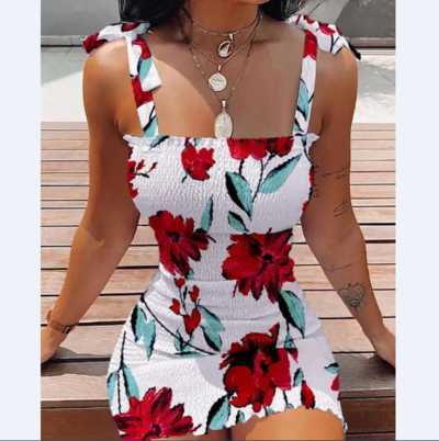 Sling Print Tight Sleeveless Chiffon Dress