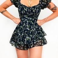 Sweet Flower Print Elegant Chiffon Jumpsuit - Thumbnail 1