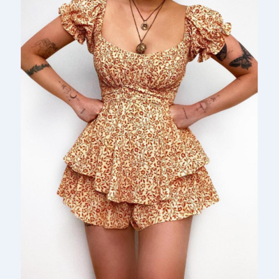 Sweet flower print elegant chiffon jumpsuit