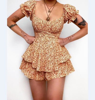 Sweet Flower Print Elegant Chiffon Jumpsuit