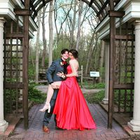 Simple A-Line Scoop Neck Red Satin Long Prom Dresses with Cross Back - Thumbnail 1