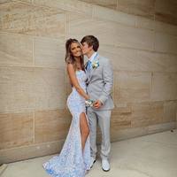 Sparkly Mermaid Scoop Neck White Sequins Long Prom Dresses with Slit - Thumbnail 3