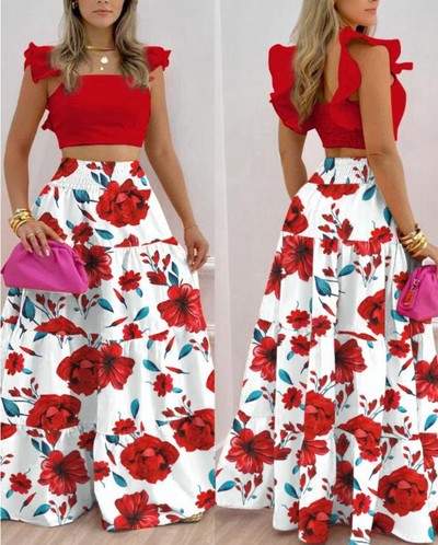 Fashion Sexy Sleeveless Two-piece Print Suit