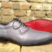 Men's Grey Leather Oxfords Touch Brogue Toe Bespoke Lace Up Handmade Shoes, Dress Wear Shoes - Thumbnail 2
