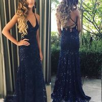 Sparkly Charming Mermaid V Neck Cross Back Navy Blue Sequins Prom Dresses, Evening Party Dresses,806 - Thumbnail 1