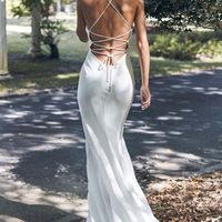 Romantic Mermaid Cowl Neck Spaghetti Straps White Soft Satin Wedding Dresses,423 - Thumbnail 1