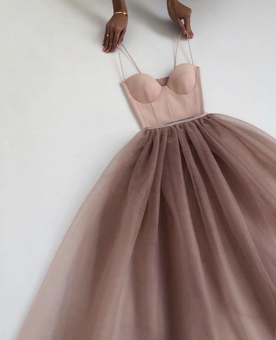 Lovely Dusty Pink Tulle Prom Dresses,Tea Length Back to School Dresses,1352