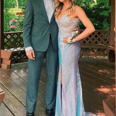 Purple spaghetti straps mermaid long prom dress applique open back evening gown,1354