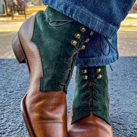 Awesome Wear Two Tone Ankle High Boot, Men's Leather Suede Lace Up Boot - Thumbnail 1