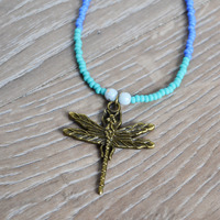 Summertime Dragonfly Necklace, Beaded Ombre Necklace, Dragonfly Jewelry, Canadian Shop - Thumbnail 3
