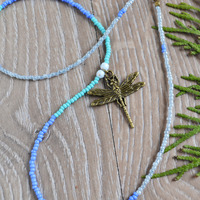 Summertime Dragonfly Necklace, Beaded Ombre Necklace, Dragonfly Jewelry, Canadian Shop - Thumbnail 2