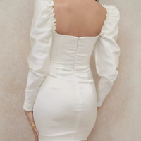 Sexy Solid Color Long Sleeve Puff Sleeve Hip Dress - Thumbnail 4