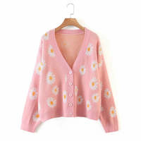 Retro Daisy Print Knitted Cardigan - Thumbnail 7