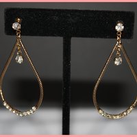 Gold Teardrop Diamond Hoop Earrings - Thumbnail 1