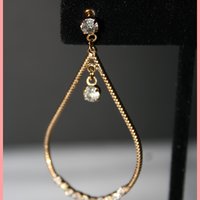 Gold Teardrop Diamond Hoop Earrings - Thumbnail 2