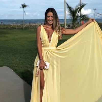 Deep v neck prom dresses with slit