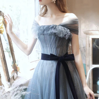 Blue tulle long prom dress blue evening dress - Thumbnail 1
