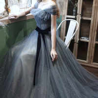 Blue tulle long prom dress blue evening dress - Thumbnail 2