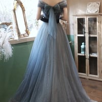 Blue tulle long prom dress blue evening dress - Thumbnail 4