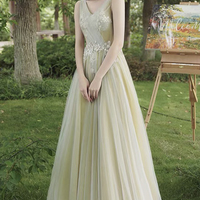 Green tulel lace long prom dress A line evening dress - Thumbnail 6