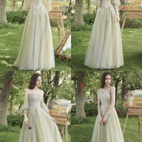 Green tulel lace long prom dress A line evening dress - Thumbnail 7