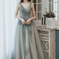 Cute tulle lace long prom dress A line evening dress - Thumbnail 6