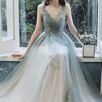 Cute tulle lace long prom dress A line evening dress - Thumbnail 7