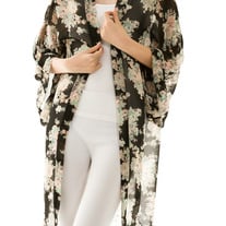 Long Vintage Floral Chiffon Kimono
