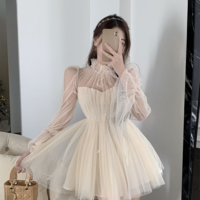 Mini Dress Woman Solid Vintage Puff Sleeve  - Thumbnail 3
