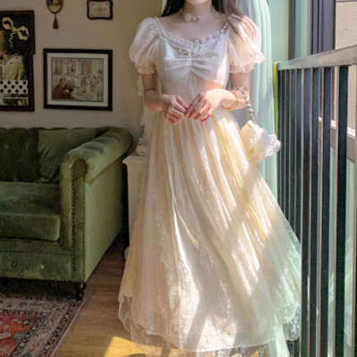 Elegant princess dress women vintage lace-up 