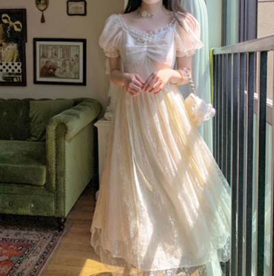 Elegant Princess Dress Women Vintage Lace-Up 