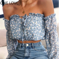 Women Off Shoulder Floral Print Tied Detail Blouse - Thumbnail 2