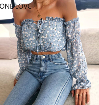 Women Off Shoulder Floral Print Tied Detail Blouse
