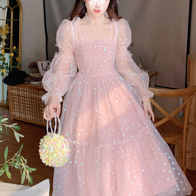 Lace elegant fairy dress women sequin pink sexy