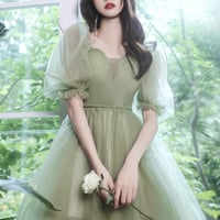 Green Tulle Short Prom Dress A Line Homecoming Dress - Thumbnail 1