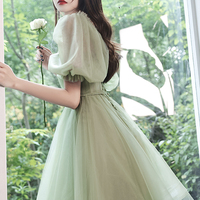 Green Tulle Short Prom Dress A Line Homecoming Dress - Thumbnail 3