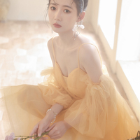 Yellow tulle short prom dress A line homecoming dress - Thumbnail 3